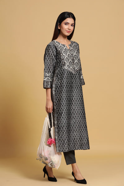 Daydreaming of dabu charcoal straight kurta