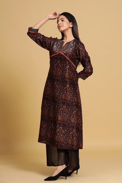 Black mughal A-line kurta