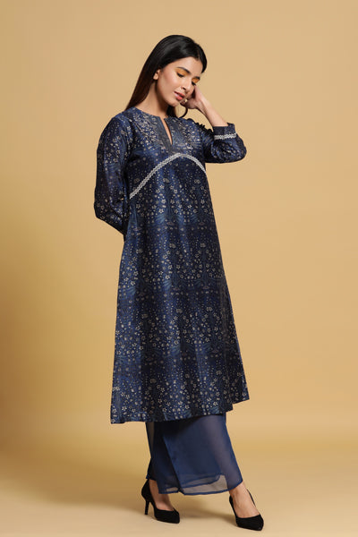 Indigo mughal A-line kurta