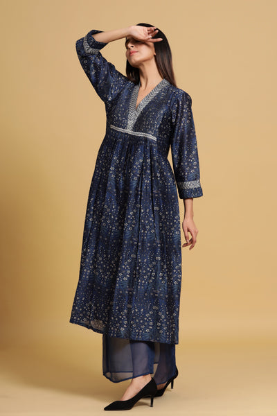 Indigo mughal flounce kurta