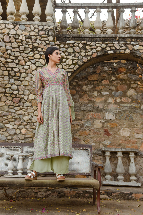 Olive green parcha kurta