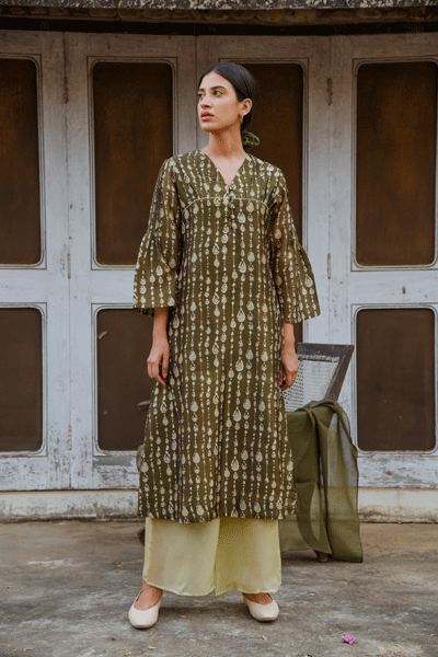 Dabu flounce kaaiya green tunic