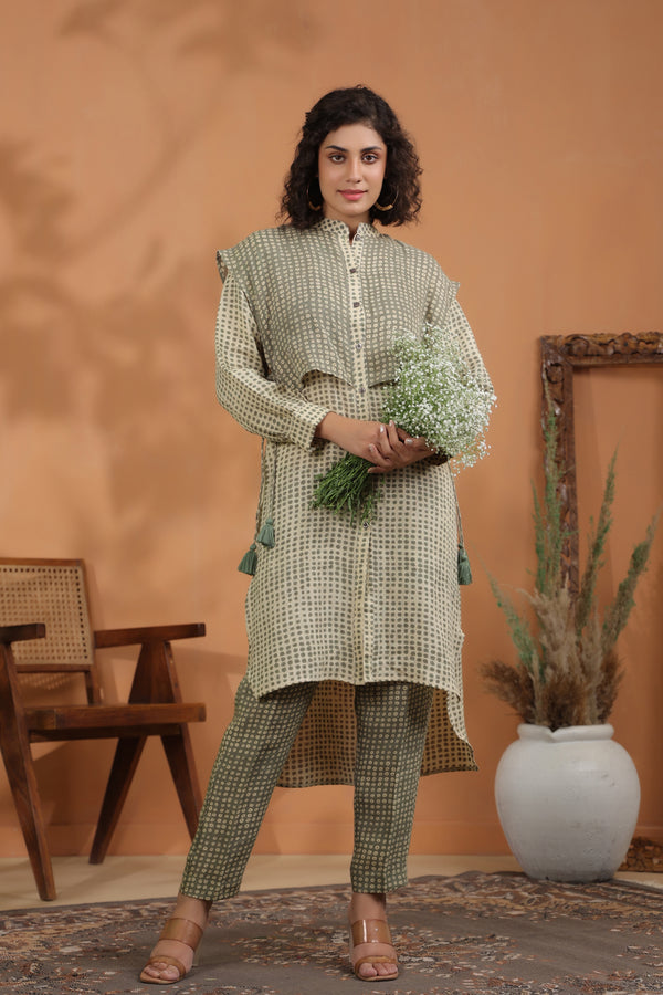 Sprout Green gilet kurta set