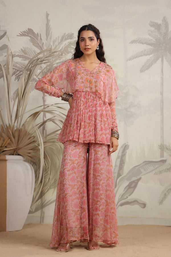 Ethereal Cascade: The Gul Chiffon Sharara set